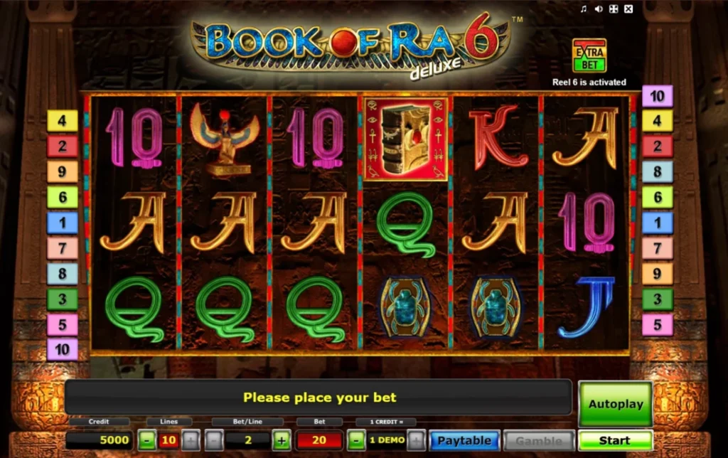Book of Ra 6 Deluxe: alapjáték Extra Bet-tel