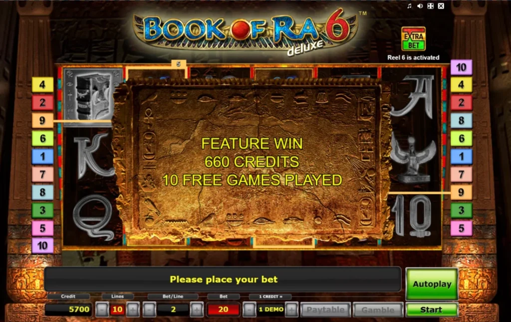 Book of Ra 6 Deluxe: bónusz eredmény – 660 kredit