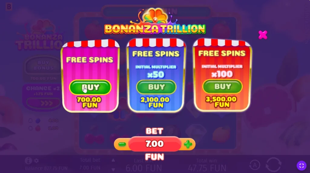 Bonanza Trillion: bónuszvásárlás három opció