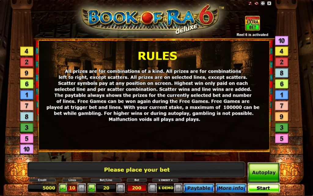Book of Ra 6 Deluxe: játékszabályok és kifizetési feltételek