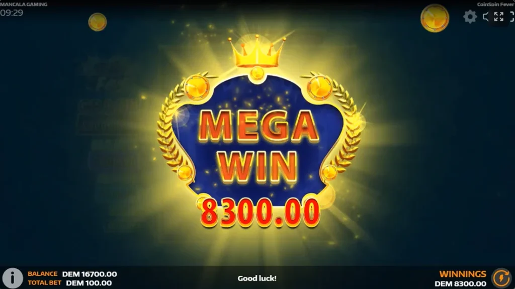 CoinSpin Fever: mega win 8300 kredit bónusz