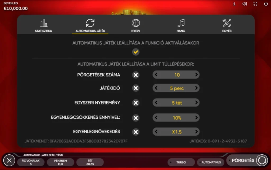 Crown Coins: automatikus játék limitek