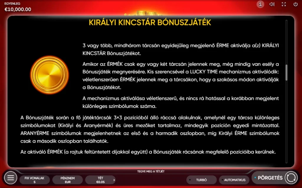 Crown Coins: Királyi Kincstár bónuszjáték indítás