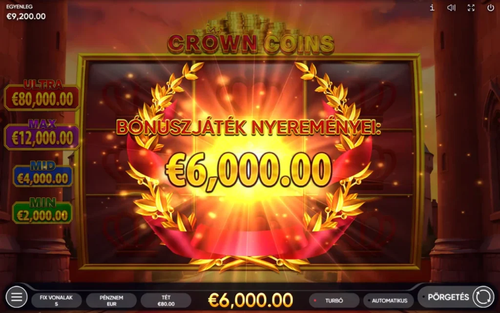 Crown Coins: bónusz nyeremény hatezer kredit