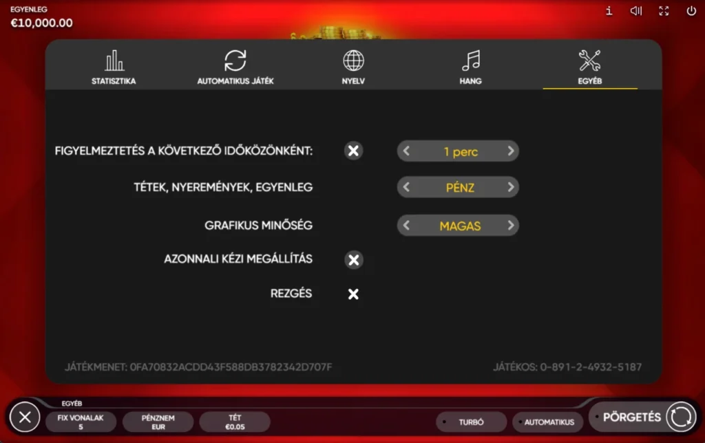 Crown Coins: egyéb beállítások emlékeztető