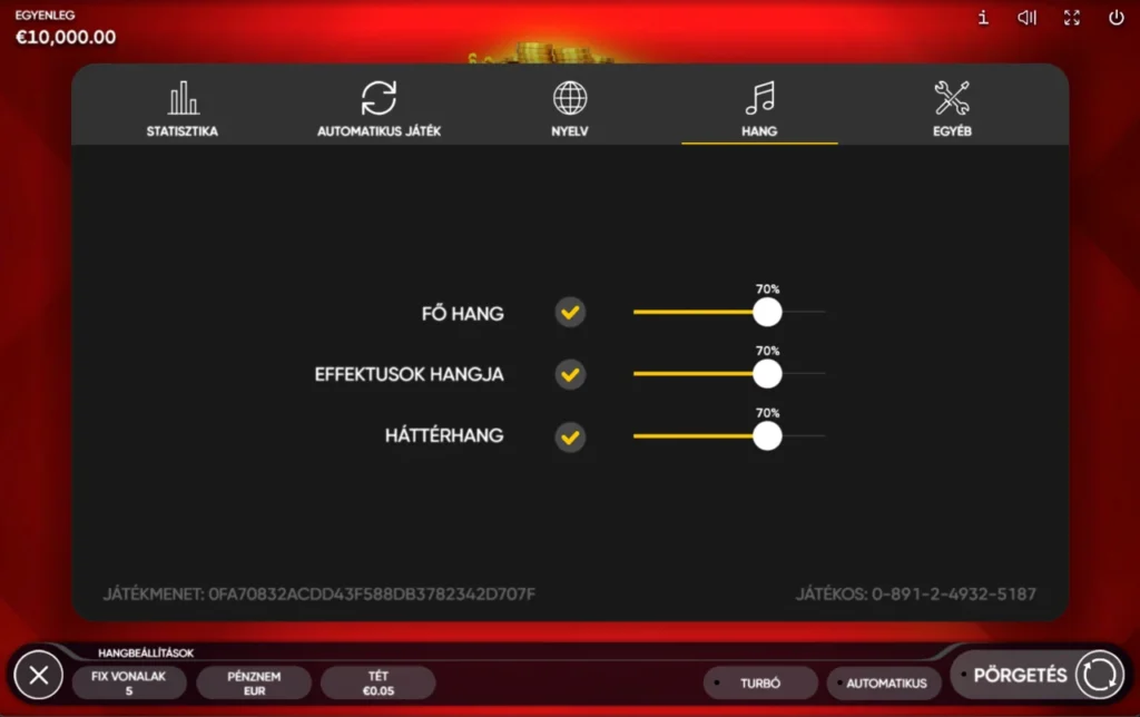 Crown Coins: hangbeállítások három csúszka