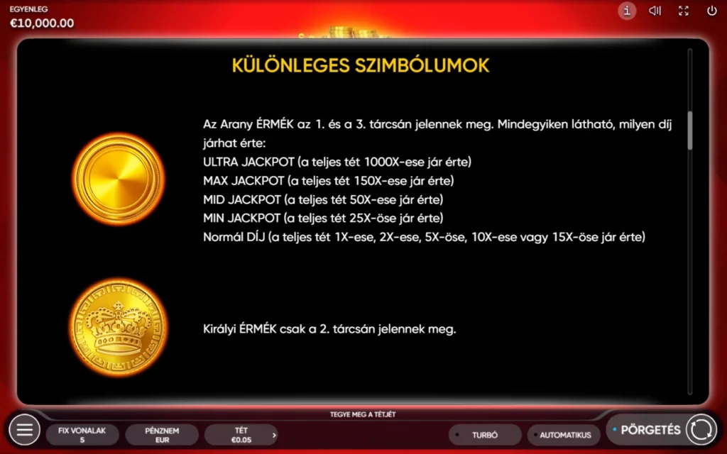 Crown Coins: arany érmék jackpot díjak