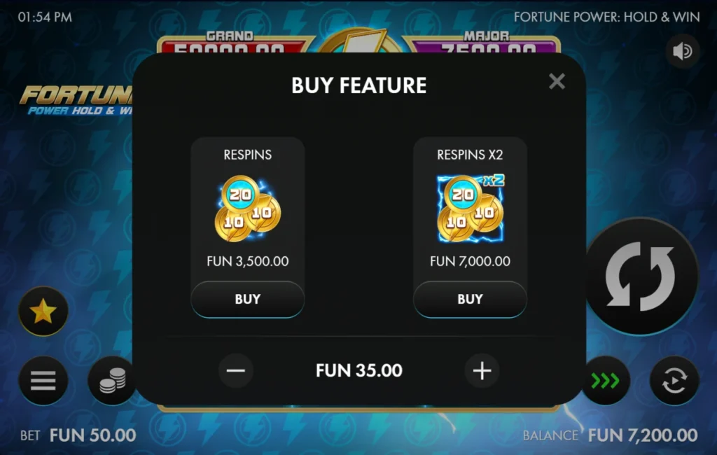 Fortune Power bónuszvásárlás Respins x2 hétezer kredit