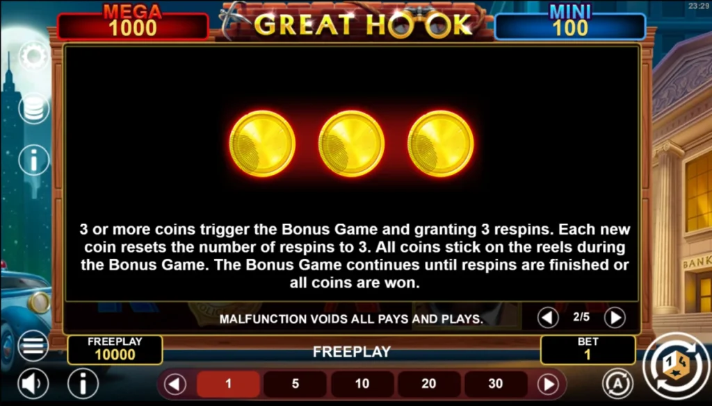 Great Hook bónuszjáték érmegyűjtés újrapörgetés