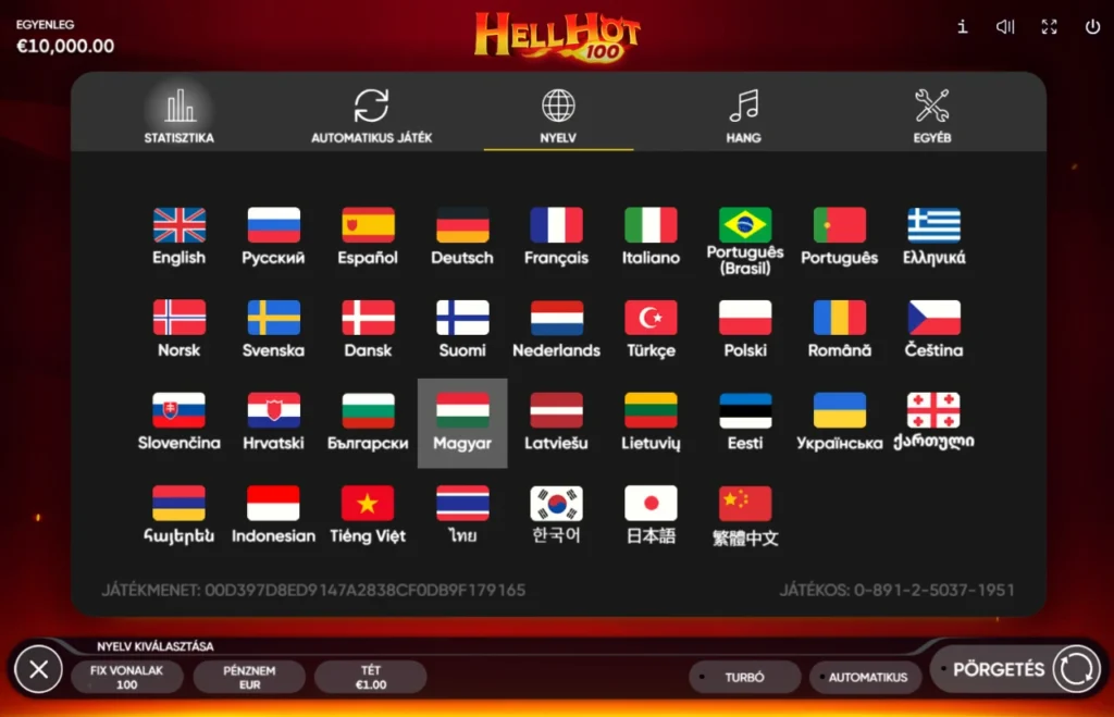 Hell Hot 100: magyar nyelv választás menü