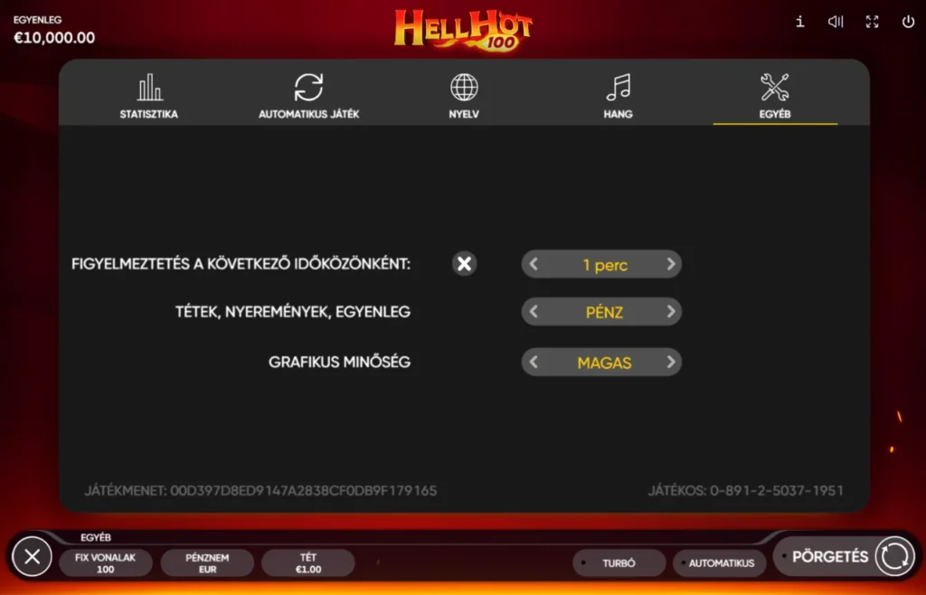 Hell Hot 100: egyéb beállítások időemlékeztető