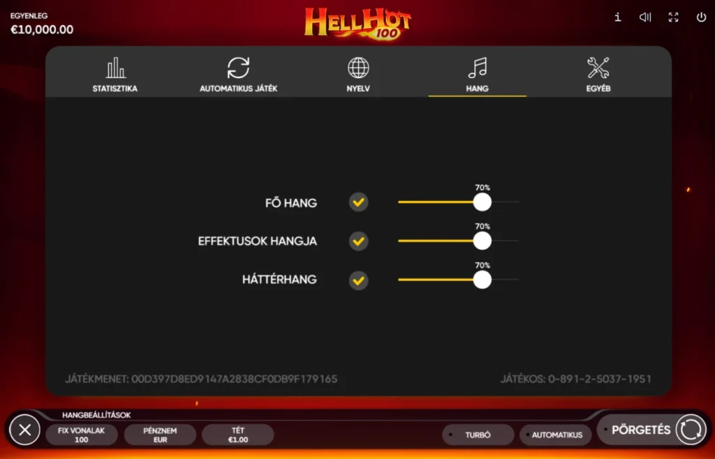 Hell Hot 100: hangbeállítások három csúszka