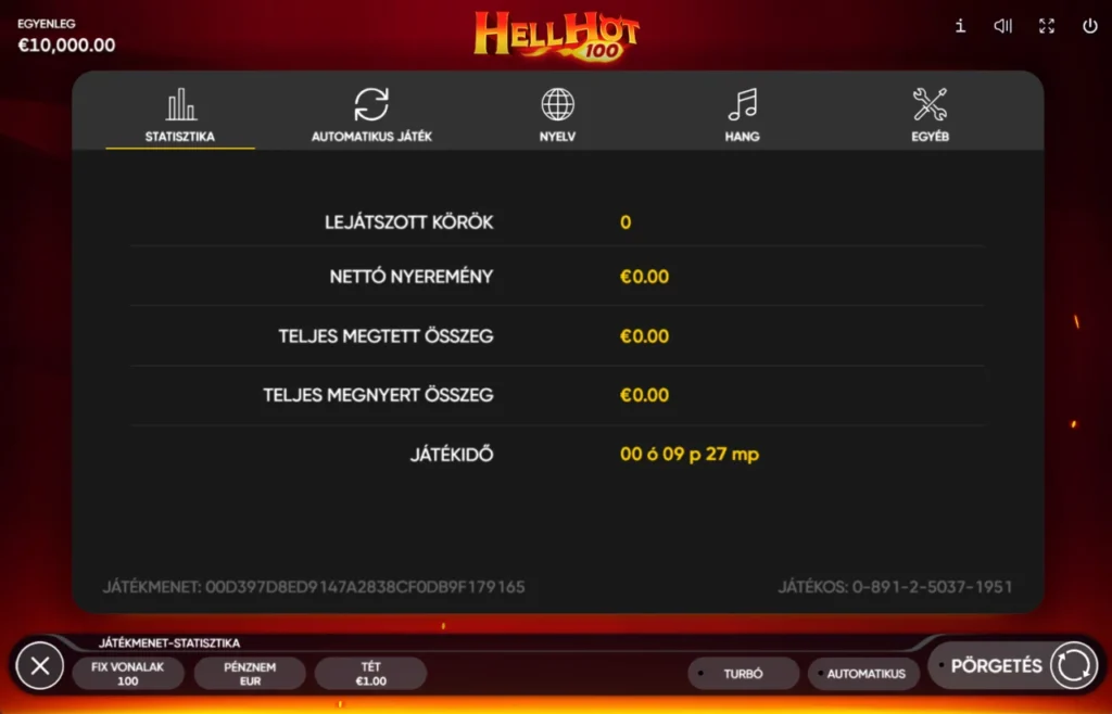 Hell Hot 100: statisztika panel lejátszott körök
