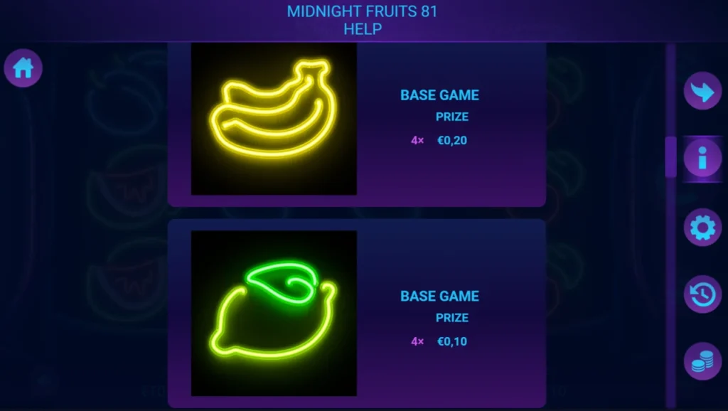 Midnight Fruits 81: gyümölcs szimbólumok banán citrom