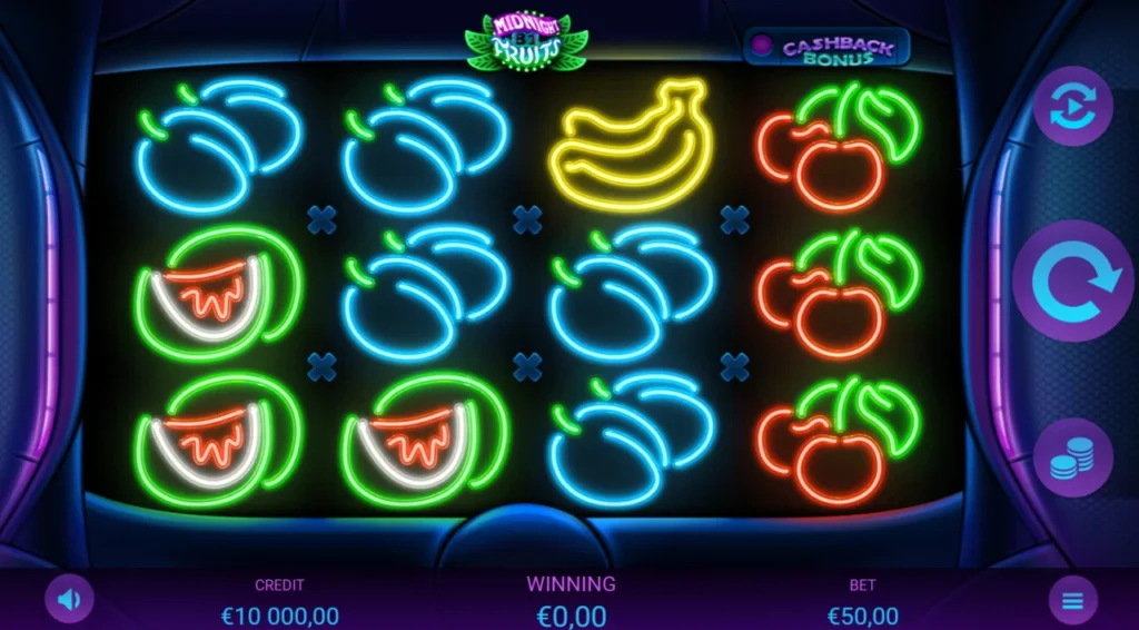 Midnight Fruits 81: teszt kezdő egyenleg tízezer kredit