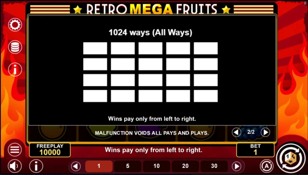 Retro Mega Fruits: 1024 nyerési mód minden irányban