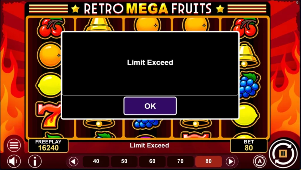 Retro Mega Fruits: Limit Exceed üzenet démó vége
