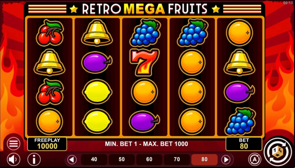 Retro Mega Fruits: teszt kezdő egyenleg tízezer kredit