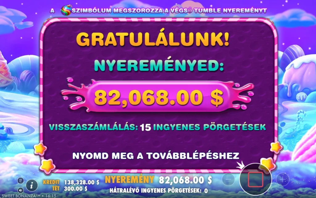 Sweet Bonanza: ingyenpörgetés eredmény nyeremény