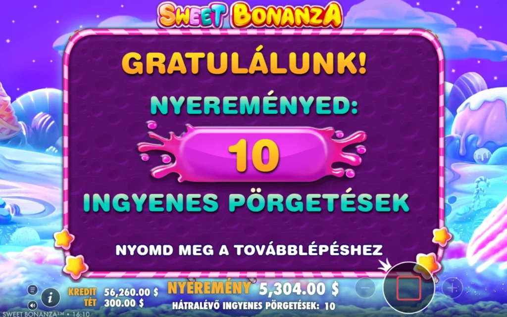 Sweet Bonanza: tíz ingyenpörgetés végre elindult