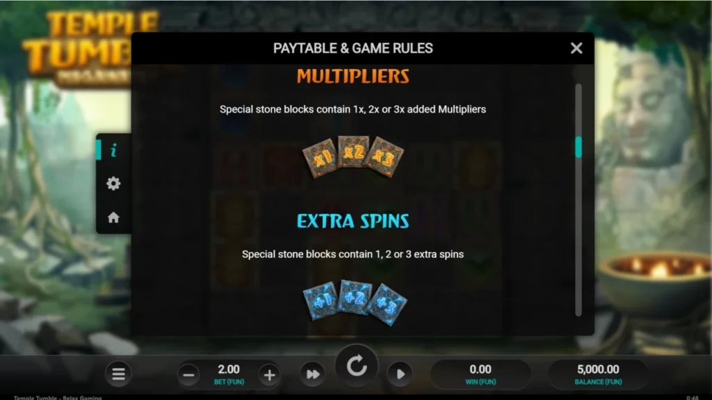 Temple Tumble Megaways: szorzók extra pörgetések mód