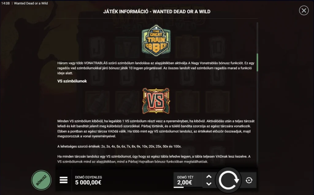 Wanted Dead or a Wild: VS párbaj szimbólum szorzó