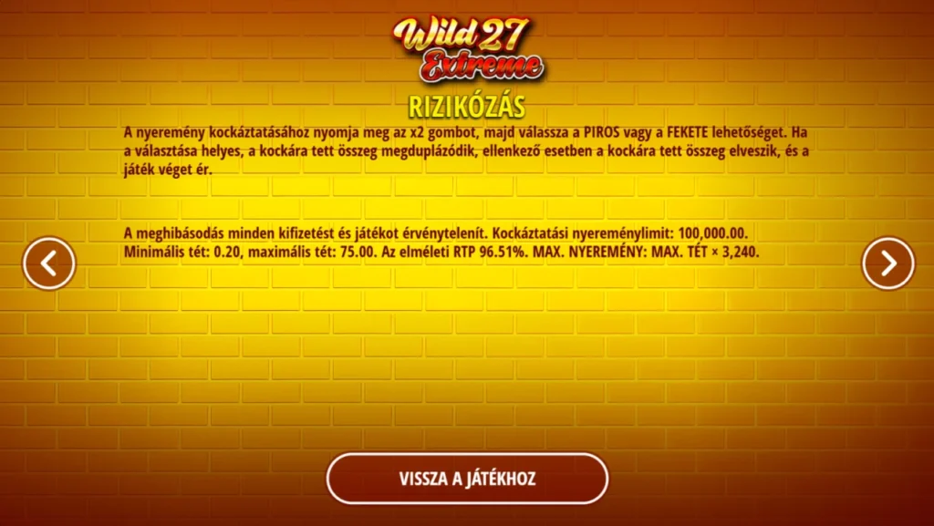 Wild 27 Extreme: kockáztatás piros fekete RTP 96,51