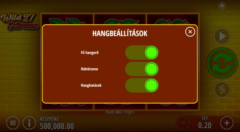 Wild 27 Extreme: hangbeállítások fő hangerő