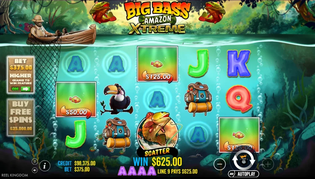 Big Bass Amazon Xtreme: négy Ász a 9. vonalon, 625 kredit a hatodik körben