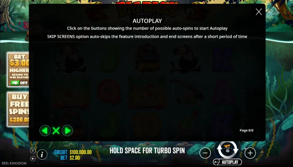 Big Bass Amazon Xtreme: autoplay szabályok és a Skip Screens kapcsoló