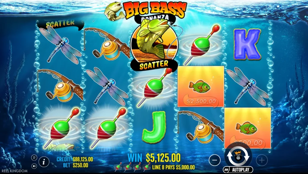 Big Bass Bonanza: úszónégyes a 8. vonalon a 212. körben