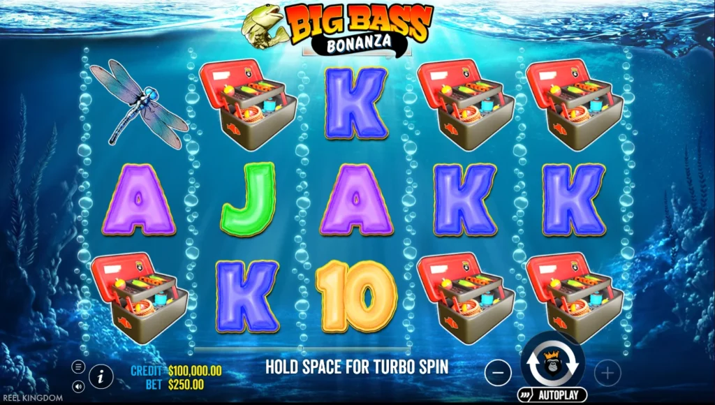 Big Bass Bonanza: a teszt indulása 100 000 kredittel, 250-es maximális téttel