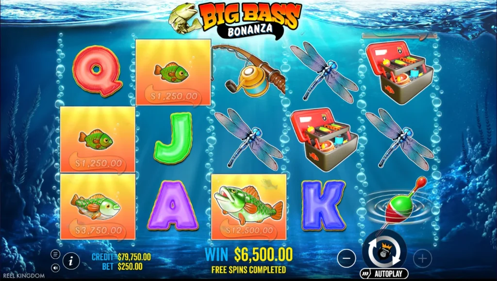 Big Bass Bonanza: záró egyenleg 79 750 kredit a teszt végén