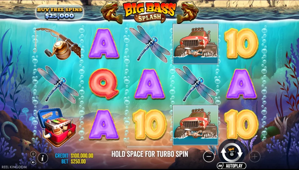 Big Bass Splash: a teszt indulása 100 000 kredittel, 250-es alaptéttel
