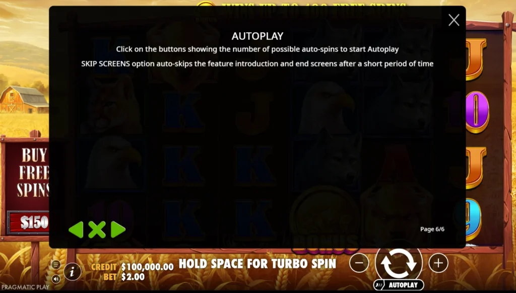 Buffalo King: autoplay beállítások és a képernyők átugrása