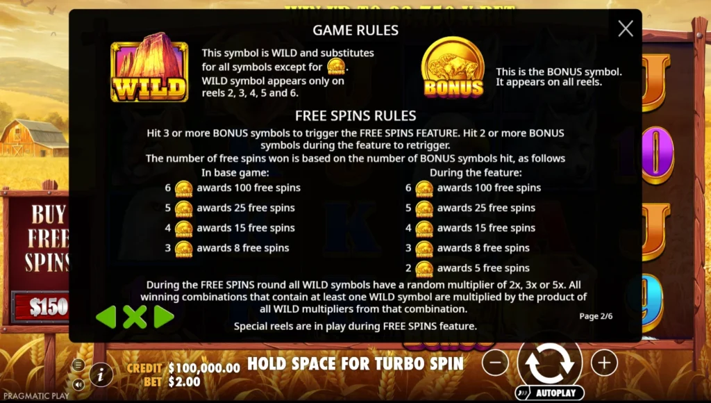 Buffalo King: wild és bonus szabályok – hat érme 100 ingyenpörgetést ér