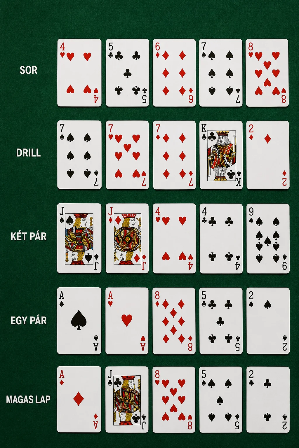 Casino Hold'em Poker: az erősorrend alja – sor, drill, két pár, egy pár, magas lap