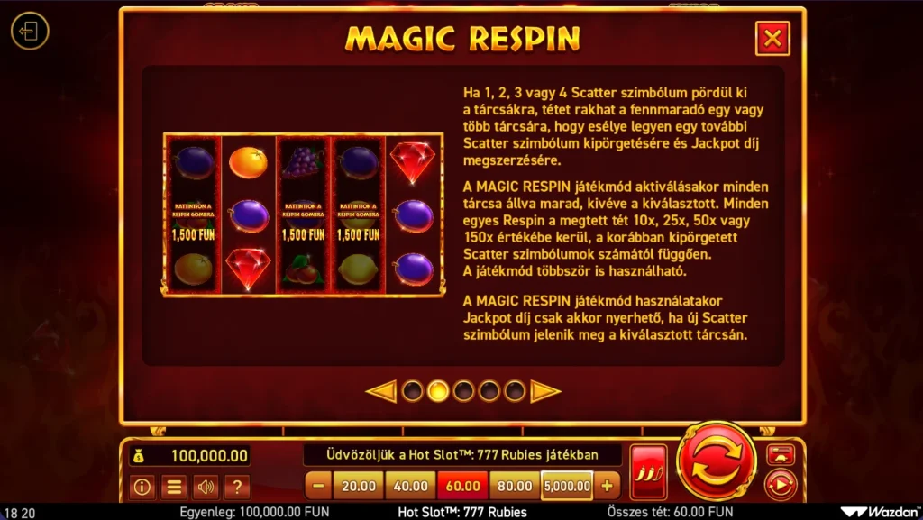 Hot Slot 777 Rubies: Magic Respin szabályai magyarul