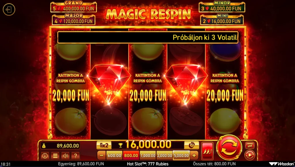 Hot Slot 777 Rubies: Magic Respin ajánlat két rubinnal