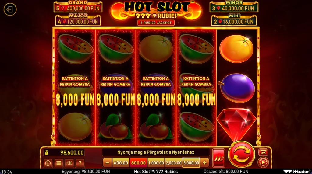 Hot Slot 777 Rubies: nyolcezres továbbpörgetés négy tárcsán
