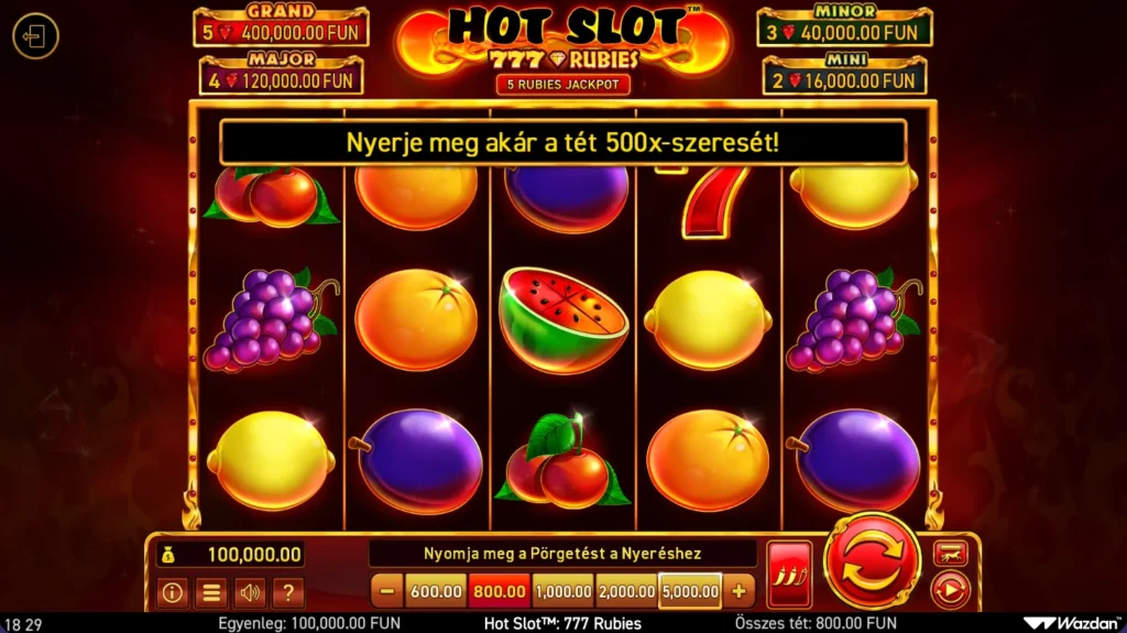 Hot Slot 777 Rubies: teszt indulása 100 000 kredittel