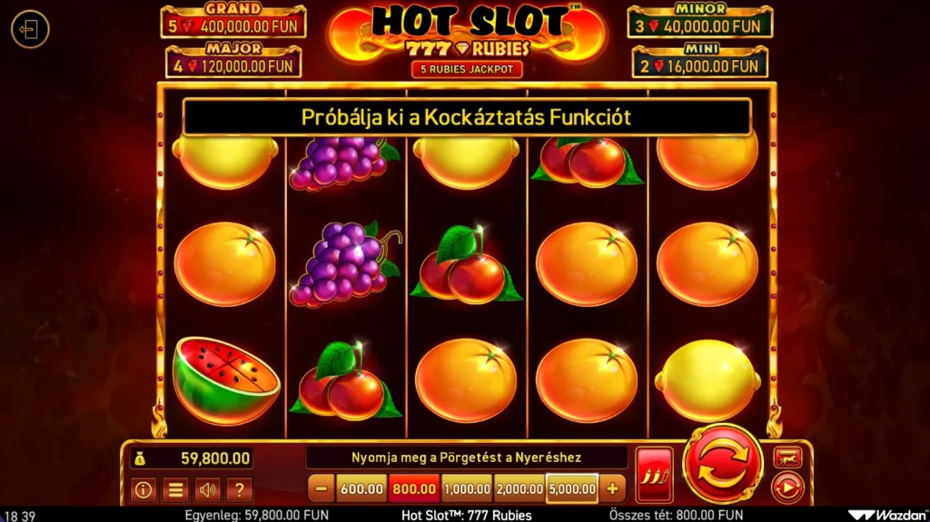 Hot Slot 777 Rubies: záró egyenleg 59 800 kredit