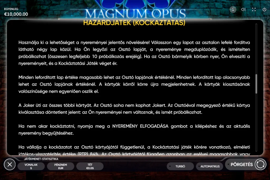 Magnum Opus: kockáztatási játék szabályai négy lappal és Jokerrel