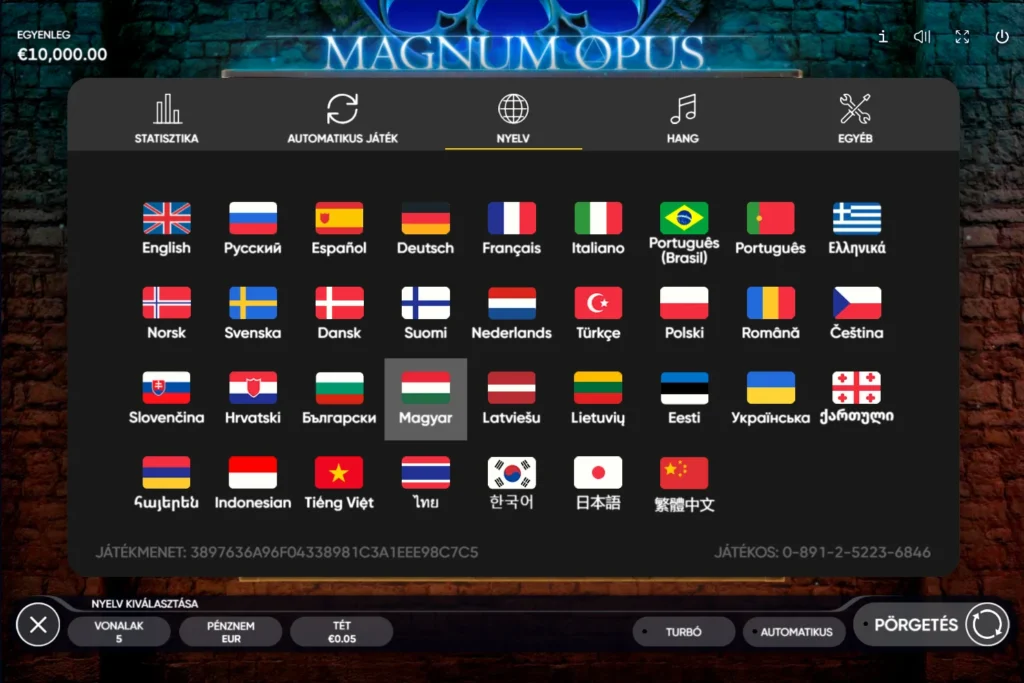 Magnum Opus: nyelvválasztó több mint harminc nyelvvel, köztük a magyarral