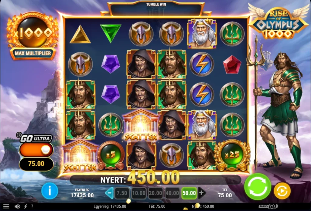 Rise of Olympus 1000: 450 kredit, a rácson x5-ös és x25-ös gömb