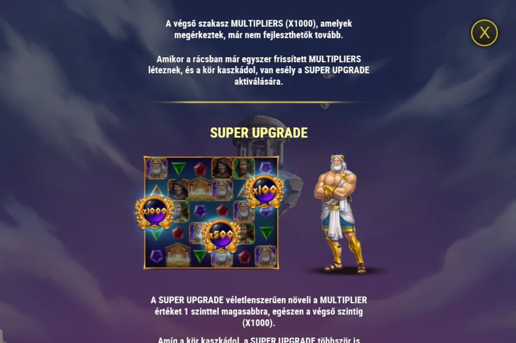 Rise of Olympus 1000: Super Upgrade szabály a felső szintekig