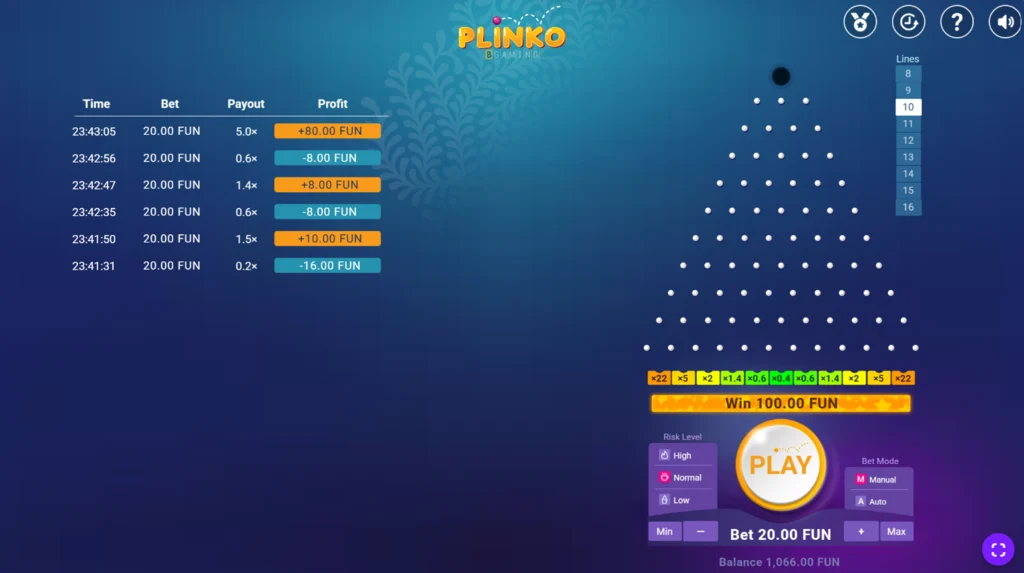 Plinko: ötszörös szorzó a hatodik golyónál