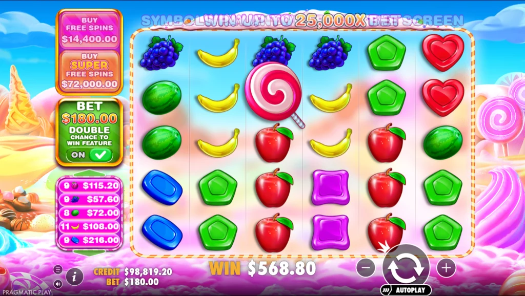 Sweet Bonanza 1000: 568,80 kredites kör öt csoporttal