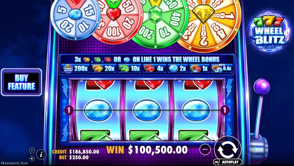 777 Wheel Blitz: záró egyenleg 186 850 kredit a bónusz után