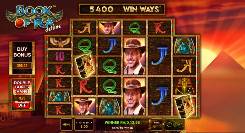 Book of Ra deluxe Win Ways: hosszú kaszkádsor 13,95 kreditért a 124. körben